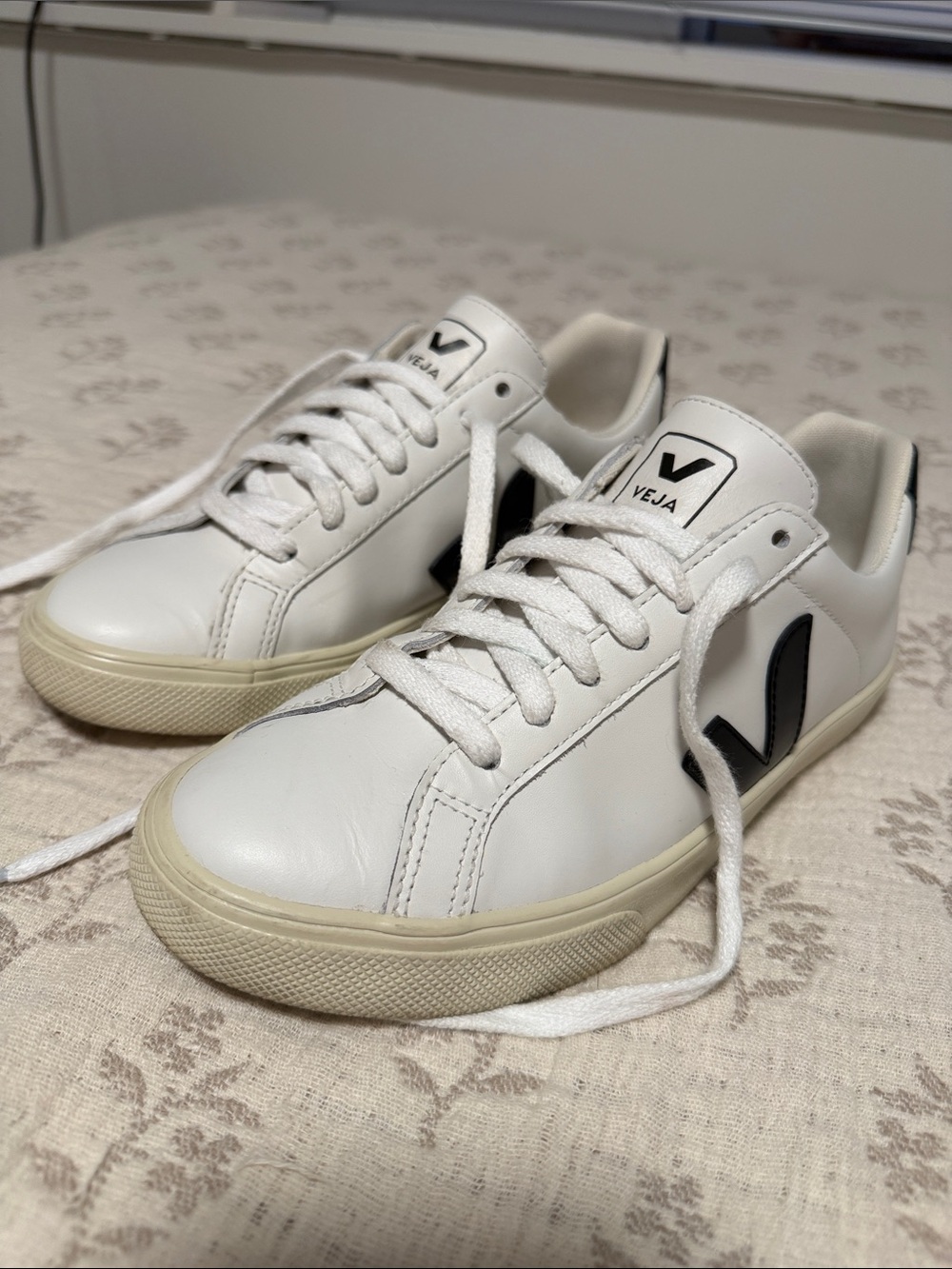 Veja White Leather Sneakers with Black V Logos